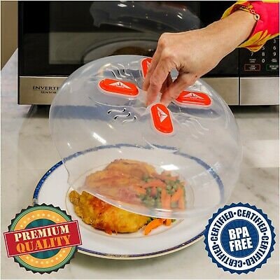 Microwave Hovering Anti Splattering Magnetic Food Lid Cover Guard - Microwave  Splatter Lid with Steam Vents & Microwave Safe Magnets - Sticks To The Top  Of Your Microwave 