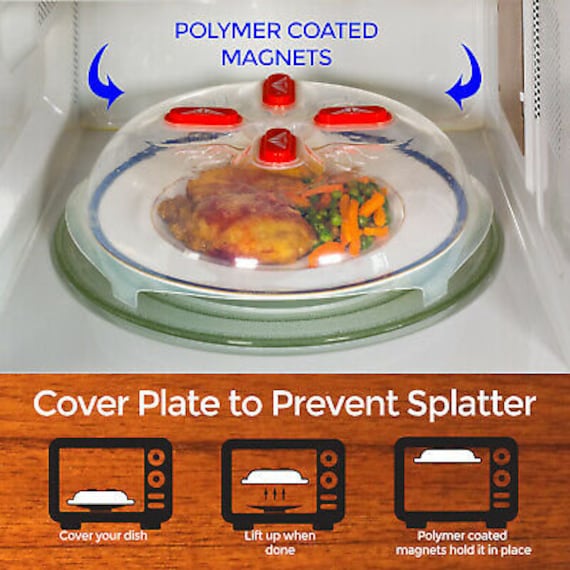 Hover Cover Magnetic Microwave Cover for Food | Clear Microwave Splatter Cover | Microwave Plate Cover with Steam Vents | Food Grade Dish Cover 