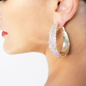 Large Wide Ascending Rhinestone Hoop Earrings - Multiple Colors