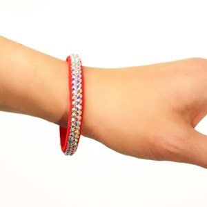 Performance Ballroom Rhinestone Bracelet - Bright Red with AB Crystals- Slender