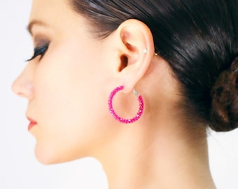 Ballroom Dance Hoop Earrings, Small Rhinestone Competition Hoops, Handmade Latin Rhythm Smooth Standard Crystal Dance Jewelry, Multi-Color