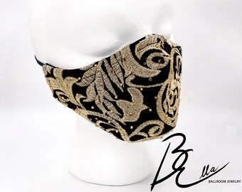 Rhinestone Handmade Lace Face Mask- Gold Digger