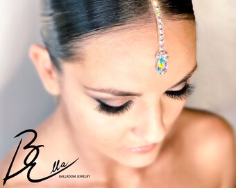AB Rhinestone Ballroom Dance Hairpiece, Pear-Raindrop Crystal Hair Vine for Smooth Standard Latin Rhythm Competition, Handmade Headpiece