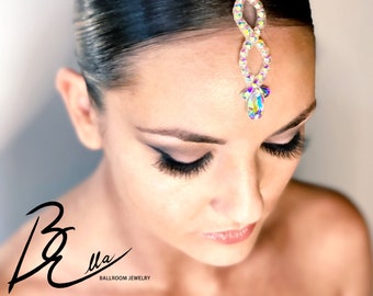 AB Rhinestone Ballroom Dance Hairpiece, Pear-Raindrop Infinity Crystal Headpiece for Smooth Standard Latin Rhythm Competition, Handmade