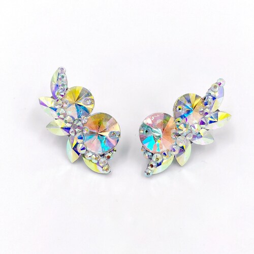 Boucles d'oreilles performance avec strass pour salle de bal - Cristaux AB, style #E2500