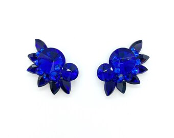 Performance Ballroom Rhinestone Earrings - Shades of Dark Blue Crystals- Style #CEBlue3