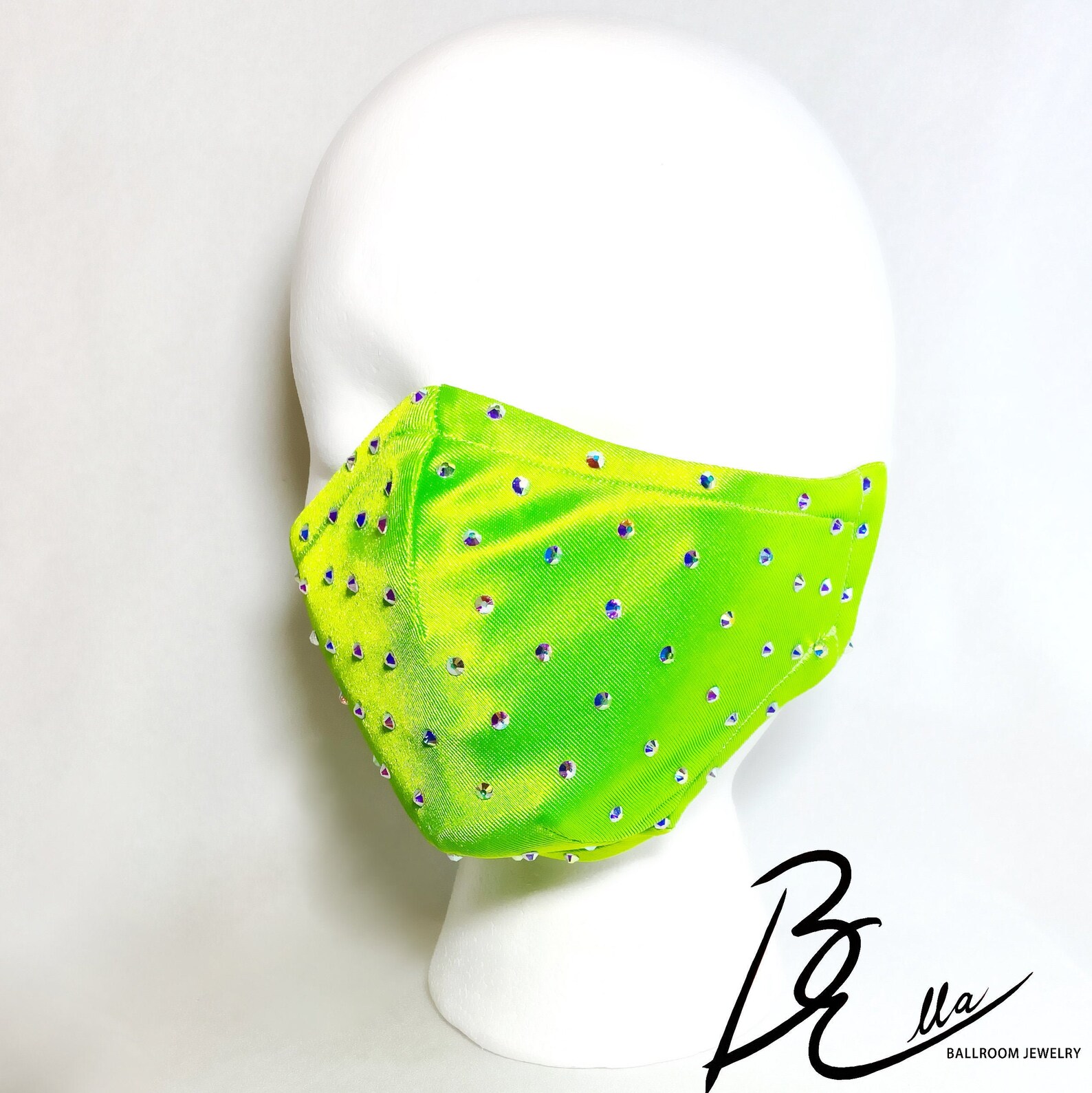 Rhinestone Face Mask Neon Green Etsy