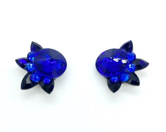Performance Ballroom Rhinestone Earrings - Shades of Dark Blue and AB Crystals- Style #CEBlue1