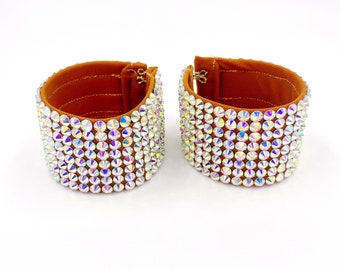 Dark Tan AB Rhinestone Ballroom Dance Bracelet Set, Crystal Cuff for Smooth Standard Latin Rhythm Competition, Handmade Dance Jewelry