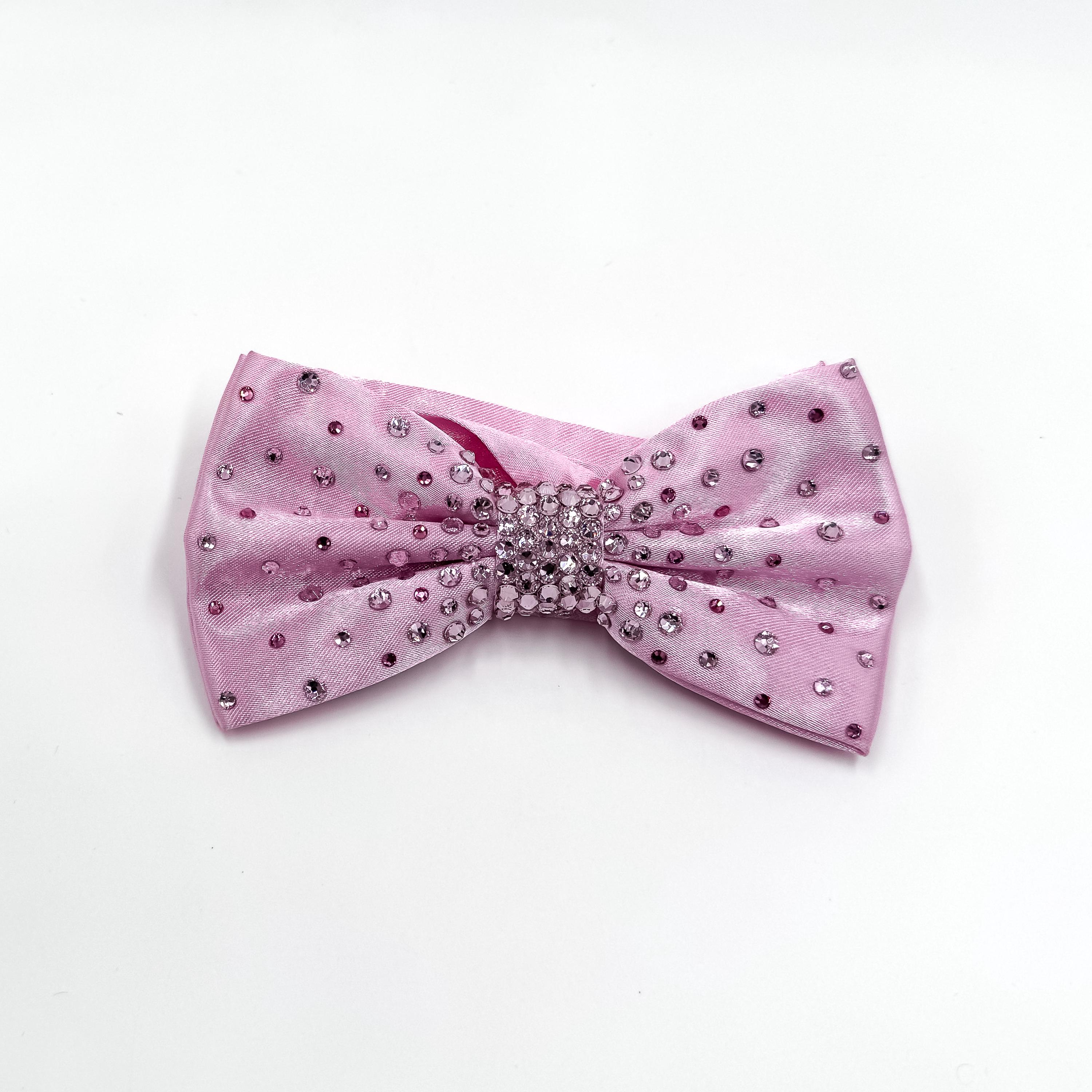 Pink Rhinestone Bow Men's Light Pink Rhinestone Bow Tie, Silk Ballroom Dance Bow Tie for ...