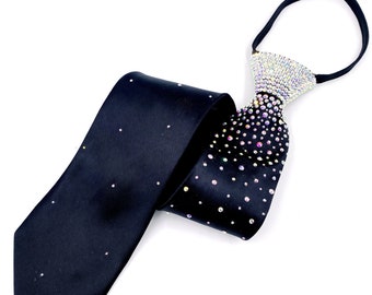 Men’s Ballroom Tie - Black with AB Rhinestones