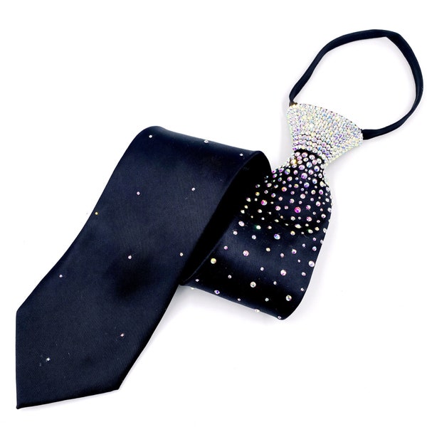 Men’s Ballroom Tie - Black with AB Rhinestones