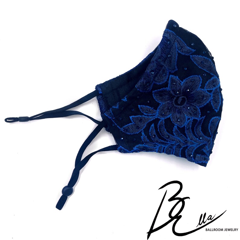 Rhinestone Handmade Lace Face Mask Royal Blue Floral Etsy