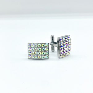 AB Rhinestone Rectangular Cuff Links