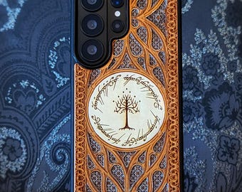 Wood Phone Case: Elvish Runes Fantasy Tree Hand-Painted (iPhone, Galaxy)