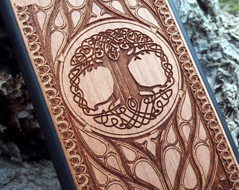 Celtic Tree of Life Phone Case for Phone 11 12 13 14 15 Pro Max - Galaxy S24 S23 S22 S21 S20 Ultra Plus Wood Case - Note 20