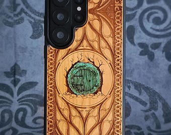 Green Door iPhone 17 16 & Galaxy S26 S25 Wood Phone Case Hand Painted