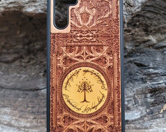 iPhone 17 16 & Galaxy S26 S25 Tree of Life Wooden Phone Case: Hand-Painted Elvish Design