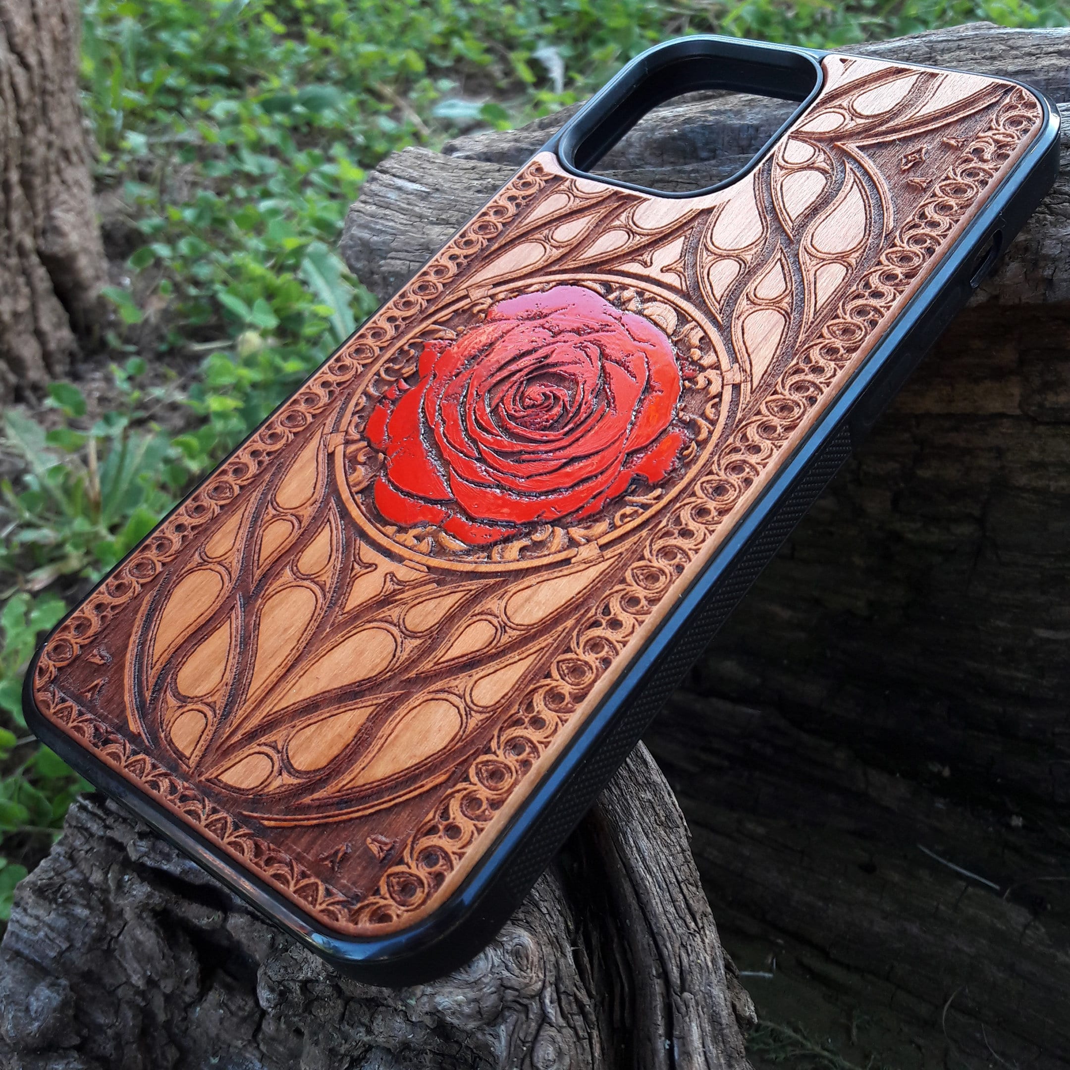 Red Rose Phone Case Iphone 13 12 11 Pro Max Mini Wood X XS Etsy