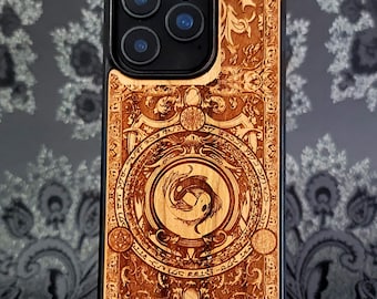 Koi Fish Yin Yang Wood Phone Case for iPhone 17 16 & Galaxy S26 S25