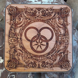 Wheel of Time Custom Symbol Engraved Wood Wireless Charger | Anniversary & Birthday Tech Gift | Unique Present for Her, Him |