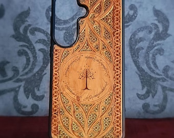 iPhone 17 16 & Galaxy S26 S25 Wooden Phone Case: Laser-Engraved / Gold Hand Painted