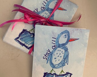 COMPLETED CROSS STITCH BOOKMARK /" CHILL PENGUIN /" NEW!