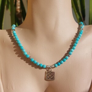 4mm Turquoise Necklace and 925 Silver Pendant, Barcelona Pendant, Barcelona Panot, Barcelona Souvenir, Turquoise Necklace.