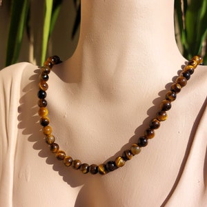 Tiger eye 6mm, tiger eye stone, casual choker, tiger eye necklace, brown beaded necklace, therapeutic jewel, hippie necklace