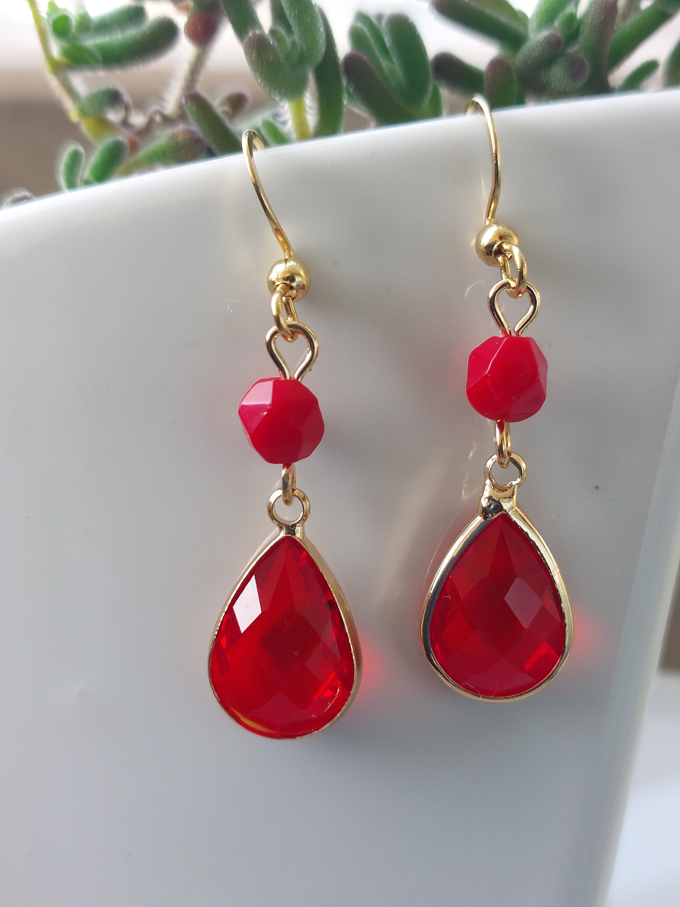 Rectangular Red Earrings Red Coral Earrings, Red Earrings, Red Coral Jewelry, Long Red Earrings ...