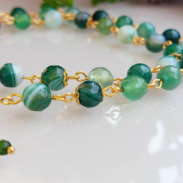 Agate verte 8mm, collier long agate verte, collier agate verte, collier pierre agate verte, collier minéral vert, bijou agate verte