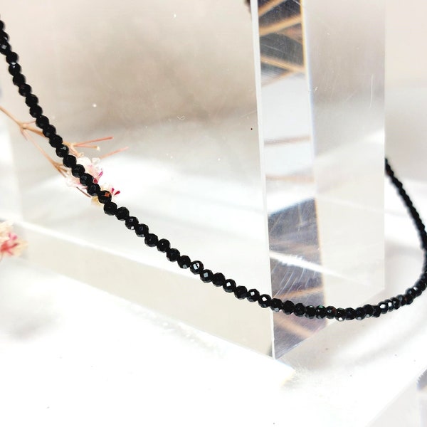 2mm ourmaline noire, collier tourmaline, collier noir, tour de cou minimaliste, collier élégant, bijou de fête, bijou pierre