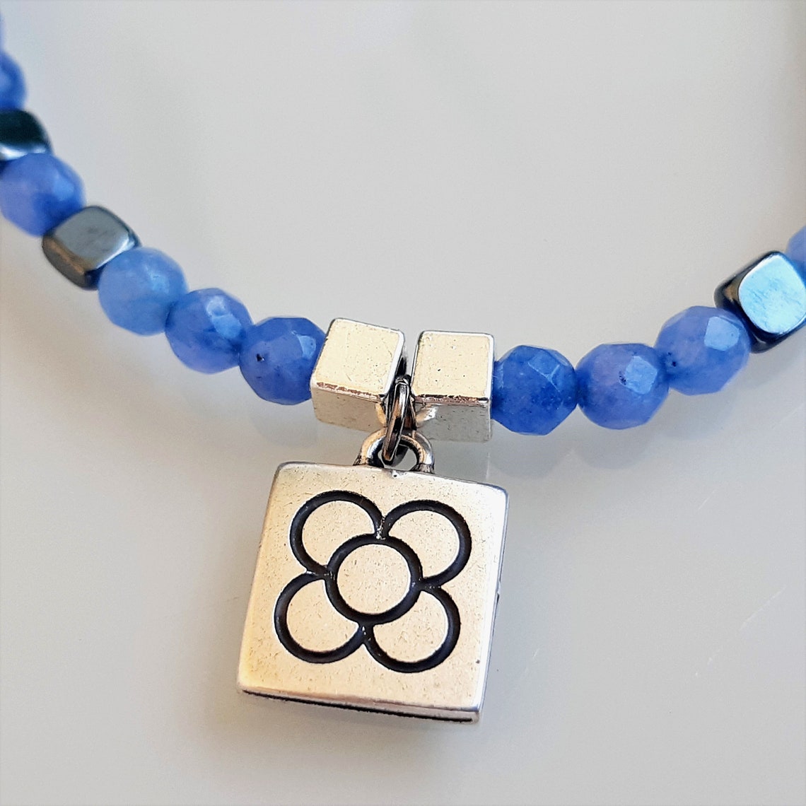 Barcelona flower Barcelona necklace Blue agate necklace Etsy