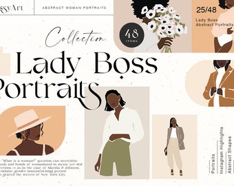 Lady Boss Digital Clipart Abstract Woman African American Printable Poster Portrait Boho Fashion Female Wall Art