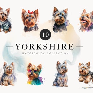 Dog Clipart Yorkshire Terrier Watercolor Dog Portrait Clipart, Little Yorkie Puppy PNG, 10 Dog Pet Bundle, Cute Dog Nursery Clip Art