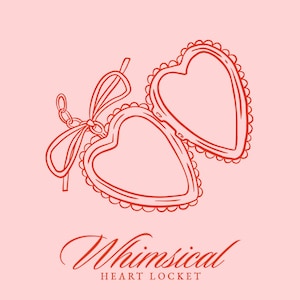 Hand Drawn Heart Locket Clip Art SVG - Ribbon Bow Love Locket PNG - Whimsical Wedding Invitation Doodle