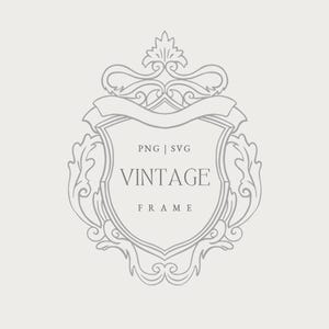 Vintage Banner Crest Frame SVG, Baroque Royal Wedding Frame, Monogram SVG, Wedding Invitation, Victorian Line Art Frame