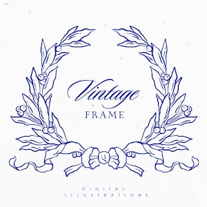 Floral Monogram Leaves Frame EPS SVG - Baroque Vintage - Wedding crest frame invite - Botanical line art - Floral Logo