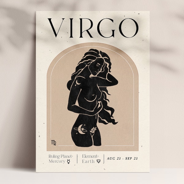 Virgo Zodiac Sign, Virgo Gifts, Printable Virgo Wall Art Print, Zodiac Symbol Horoscope Print