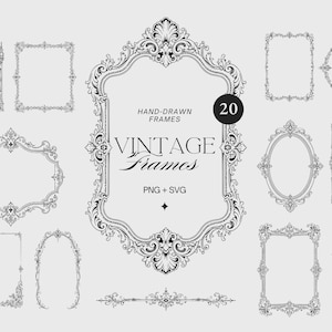 Antique Vintage Antique Frames Set - Victorian Frame SVG Clipart - Ornate Botanical Floral Border - Wedding Crest SVG - Hand Drawn Monogram