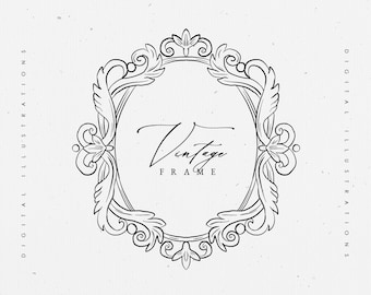 Gold Verziert Vintage Antik Blumen Rahmen Line Art Viktorianische Hochzeit PNG Clipart Sublimation Designs Printable