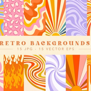 Sunset Retro Retro Digital Papers, Groovy Hippie Wallpaper Pattern, Hippy Pattern, Fire Flame Pattern, Sun Rays Background