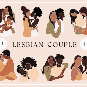 Pareja de lesbianas Familia Afro Black Woman Svg Queer Feminist art African American LGBT Pride clipart archivos para cricut