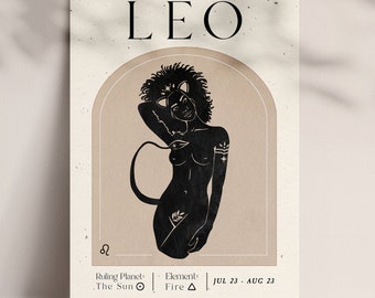 Leo Zodiac Sign, Leo Gifts, Printable Leo Wall Art Print, Zodiac Symbol Horoscope Print