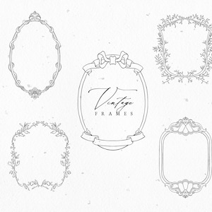 Vintage Crest Floral Vector Eps Frames Bundle Set Flower Wedding Wreath Line Art Botanical Clip Art