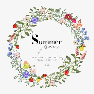 Watercolor Floral Wreath Meadow Summer Clip art Wedding Invite Summer Clipart Logo Digital Clipart Wedding Frame Watercolor Flower