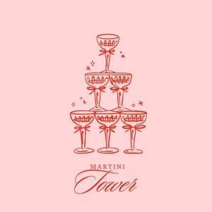 Champagne Tower SVG, Martini Tower, Celebrazione dell'anniversario, Schizzo della festa di nozze, Occhiali disegnati a mano