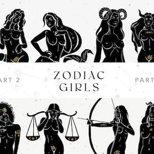 Signe du zodiaque SVG Bundle Clipart déesse Astrologie Bélier Taureau Gémeaux Cancer Vierge Balance Scorpion Sagittaire Capricorne Verseau Poissons