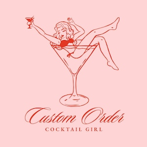 Handgezeichnete benutzerdefinierte Frau im Martini-Glas SVG - Junggesellinnenparty-Symbol, wunderliche Clipart, Braut und Bräutigam Hochzeitszeichnung
