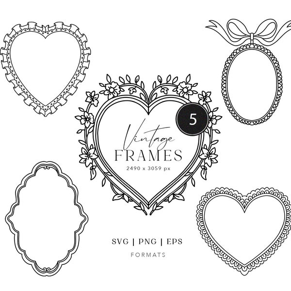 Baroque Vintage SVG Wedding Frames - Heart Frames for Cricut - Wedding Crest Monogram Frame EPS - Renaissance - Wedding Invitation Frame